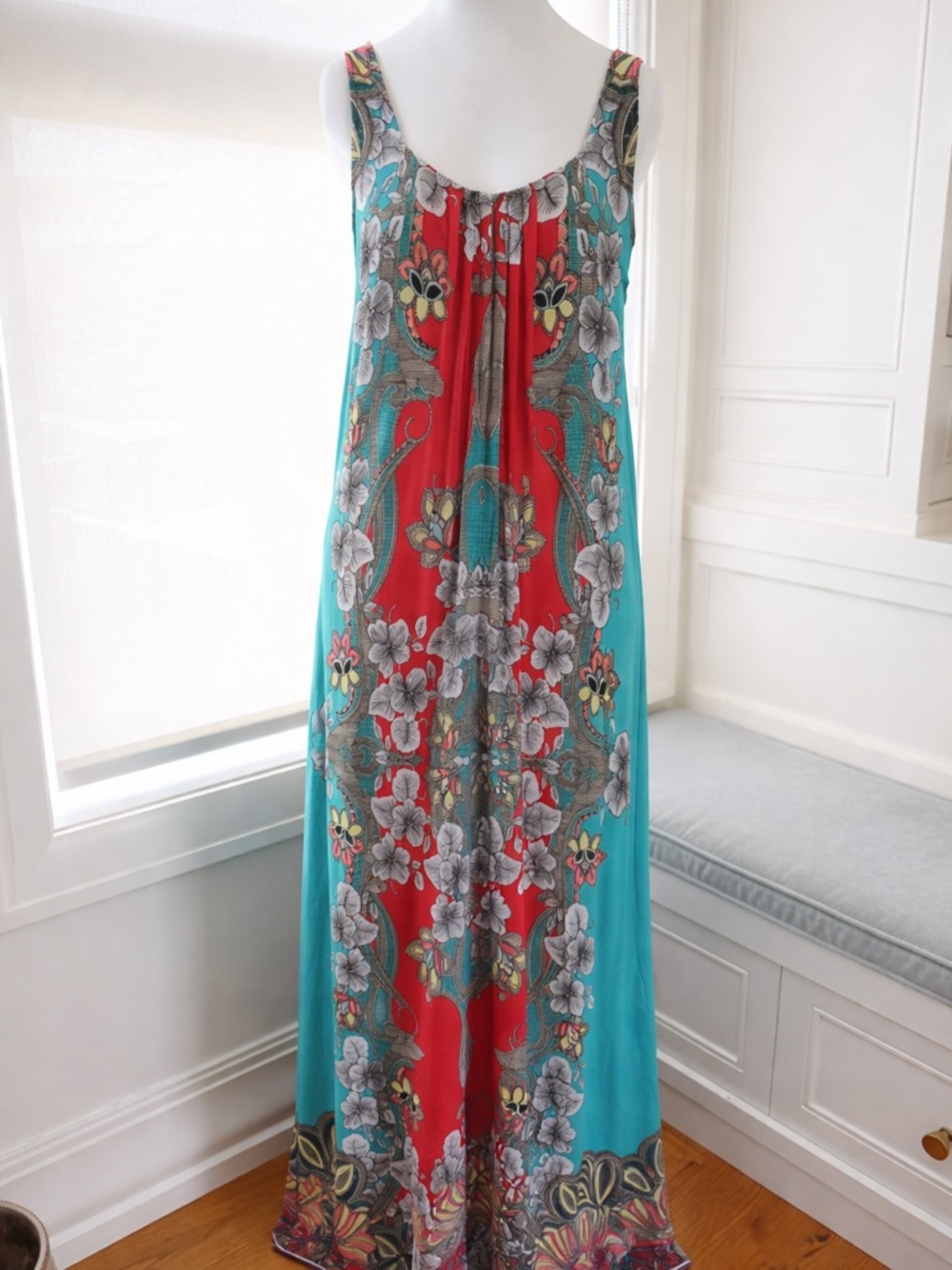 Glamour sleeveless Teal and coral Floral Print Maxi Dress